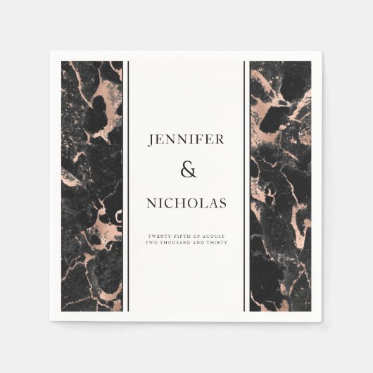 Elegante Rose Hochzeit in Gold und Schwarz Serviette (Vorderseite)