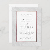 Elegante Rose Hochzeit mit Gold und Weißem Marmor Einladungspostkarte (Vorne/Hinten)