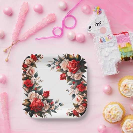 Elegante Rose Hochzeit Papier Teller (Party)