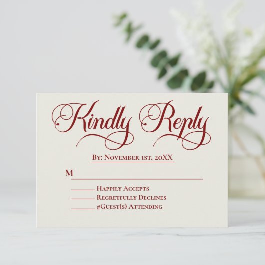 Elegante Rose Hochzeit RSVP (Stehend Vorderseite)