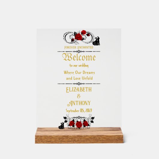 Elegante Rose Hochzeit Willkommen Acrylschild (Vorderseite)