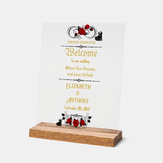 Elegante Rose Hochzeit Willkommen Acrylschild (Winkel)
