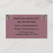 Elegante Rose Hochzeitsplaner-Visitenkarte Visitenkarte (Rückseite)