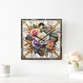 Elegante Rose im komplexen Blumendesign Quadratische Wanduhr (Zuhause)