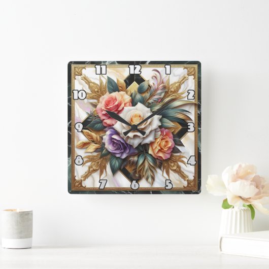 Elegante Rose im komplexen Blumendesign Quadratische Wanduhr (Zuhause)