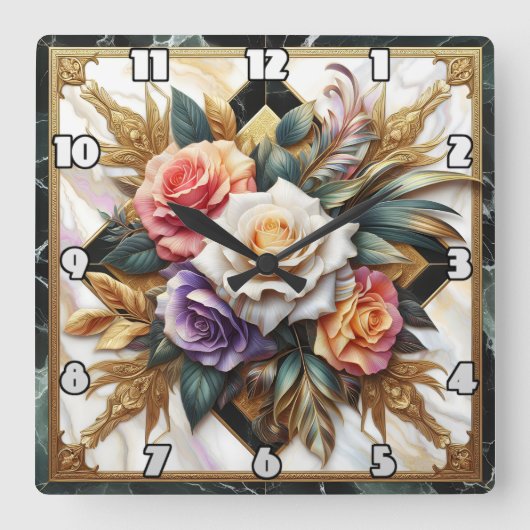 Elegante Rose im komplexen Blumendesign Quadratische Wanduhr (Vorderseite)