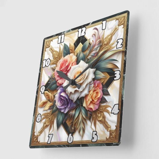 Elegante Rose im komplexen Blumendesign Quadratische Wanduhr (Winkel)