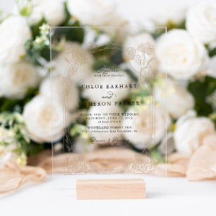 Elegante Rose Kalligrafie Acryleinladungen