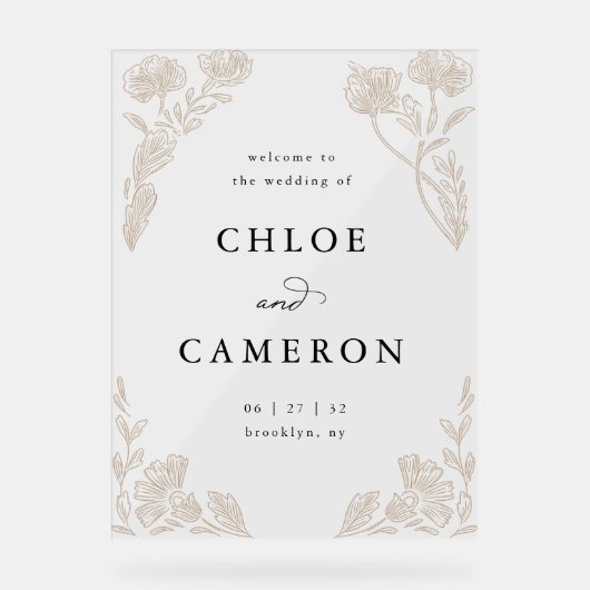 Elegante Rose Kalligrafie Acrylschild (Vorderseite)