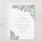 Elegante Rose Light Dusty Blue Watercolor Einladung (Vorderseite)