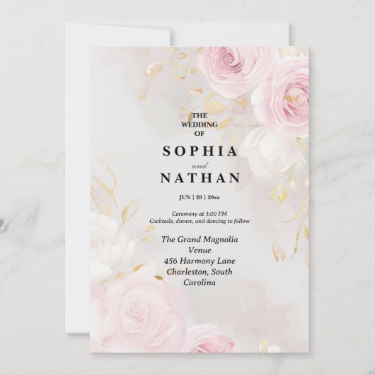 Elegante Rose & Lily Floral Wedding Einladung (Vorderseite)