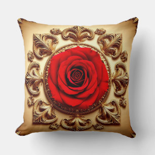Elegante Rose mit aufwendigem Zierrahmen Kissen