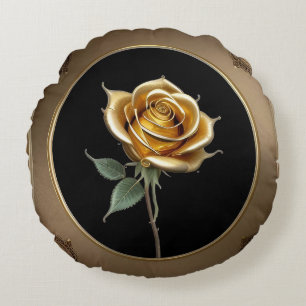 Elegante Rose mit aufwendigem Zierrahmen Rundes Kissen