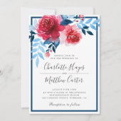 Elegante Rose mit blauem Flor Einladung (Vorderseite)