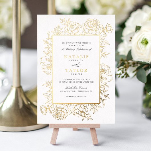 Elegante Rose mit Blumen Folieneinladung