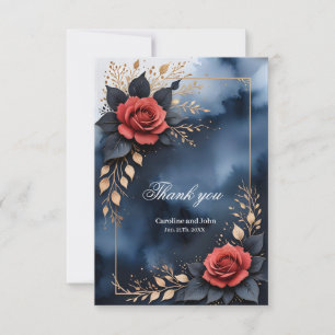 Elegante Rose mit goldenem Blattwerk Dankeskarte
