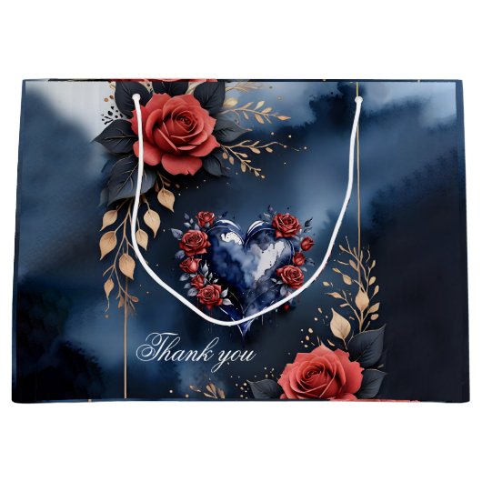 Elegante Rose mit goldenem Blattwerk Große Geschenktüte (Vorderseite)