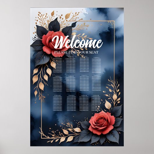 Elegante Rose mit goldenem Blattwerk Poster (Vorne)