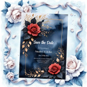 Elegante Rose mit goldenem Blattwerk Save The Date