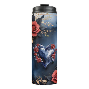 Elegante Rose mit goldenem Blattwerk Thermosbecher