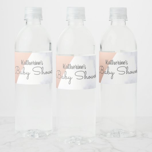 Elegante Rose mit goldfarbener und weißer Marmordu Wasserflaschenetikett (Flaschen)