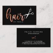 Elegante Rose mit Goldschere und schwarzer Schere Visitenkarte (Vorne/Hinten)