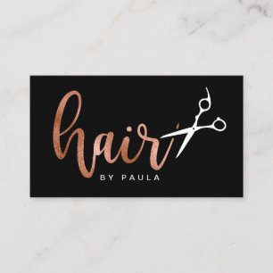 Elegante Rose mit Goldschere und schwarzer Schere Visitenkarte