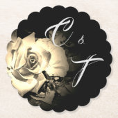 Elegante Rose Mit Monogramm Untersetzer (Vorderseite)