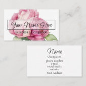 Elegante Rose mit rosa, blühenden Wasserfarben Visitenkarte (Vorne/Hinten)