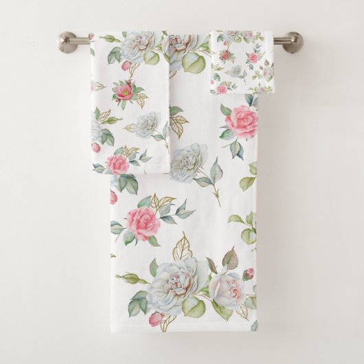 Elegante Rose mit vergoldeten Blätter Badhandtuch Set (Insitu)