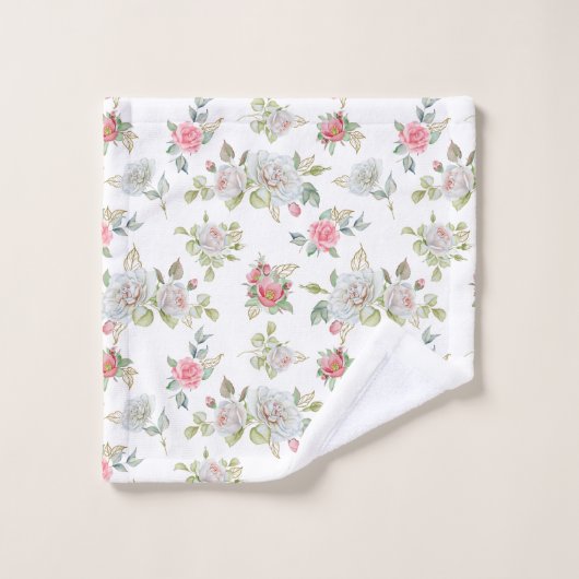 Elegante Rose mit vergoldeten Blätter Badhandtuch Set (Waschlappen)