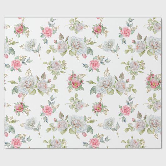 Elegante Rose mit vergoldeten Blätter Geschenkpapier (Flach)