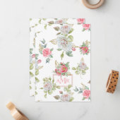 Elegante Rose mit vergoldeten Blätter | Monogramm Mitteilungskarte (Vorderseite/Rückseite Beispiel)