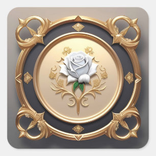 Elegante Rose mit Verziertem Dekorationsrahmen Quadratischer Aufkleber
