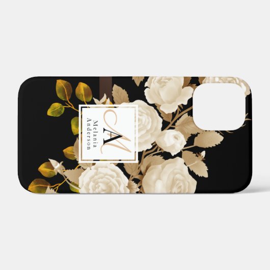 Elegante Rose Monogram Black Case-Mate iPhone Hülle (Rückseite (Horizontal))