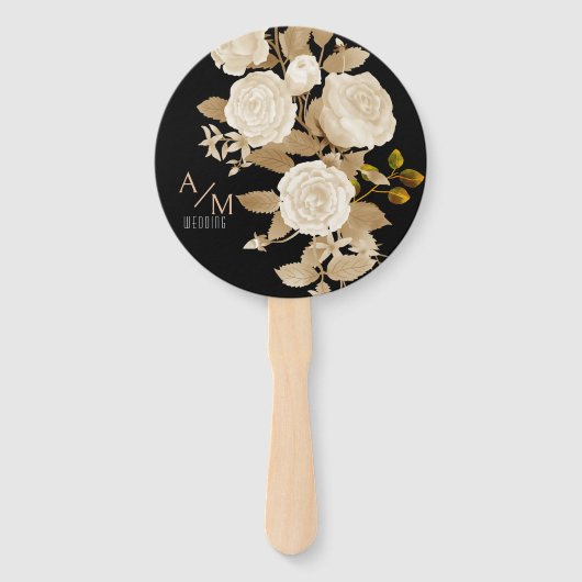 Elegante Rose Monogram Black Fächer (Vorderseite)