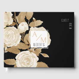 Elegante Rose Monogram Black Gästebuch