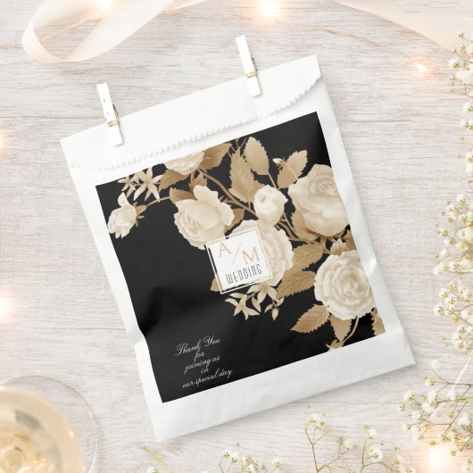 Elegante Rose Monogram Black Geschenktütchen (Ausgeschnitten)