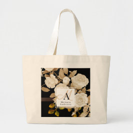 Elegante Rose Monogram Black Jumbo Stoffbeutel