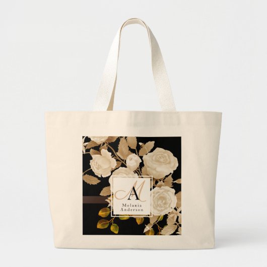 Elegante Rose Monogram Black Jumbo Stoffbeutel (Vorne)