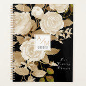 Elegante Rose Monogram Black Planer (Vorderseite)