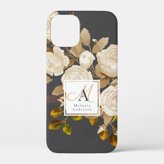 Elegante Rose Monogram Gray Case-Mate iPhone Hülle (Rückseite)