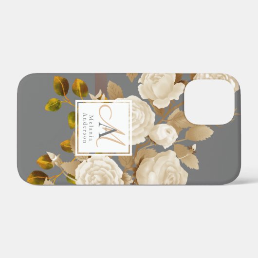 Elegante Rose Monogram Gray Case-Mate iPhone Hülle (Rückseite (Horizontal))