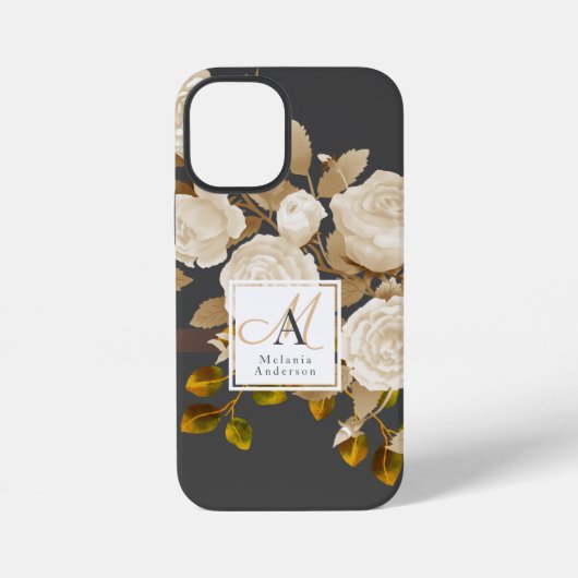 Elegante Rose Monogram Gray iPhone Hülle (Rückseite)