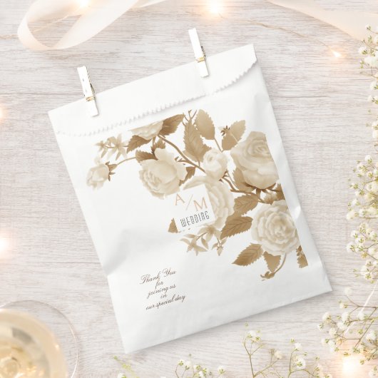 Elegante Rose Monogram White Geschenktütchen (Ausgeschnitten)