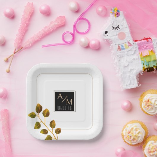 Elegante Rose Monogram White Pappteller (Party)