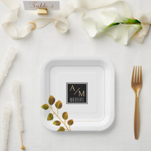 Elegante Rose Monogram White Pappteller