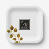 Elegante Rose Monogram White Pappteller (Vorderseite)