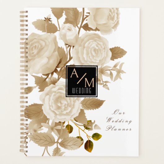 Elegante Rose Monogram White Planer (Vorderseite)