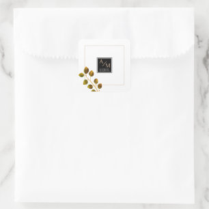 Elegante Rose Monogram White Quadratischer Aufkleber